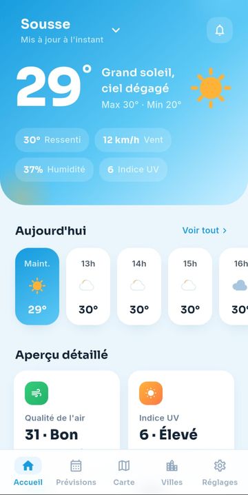 Écran Accueil de l'application Météo Locale